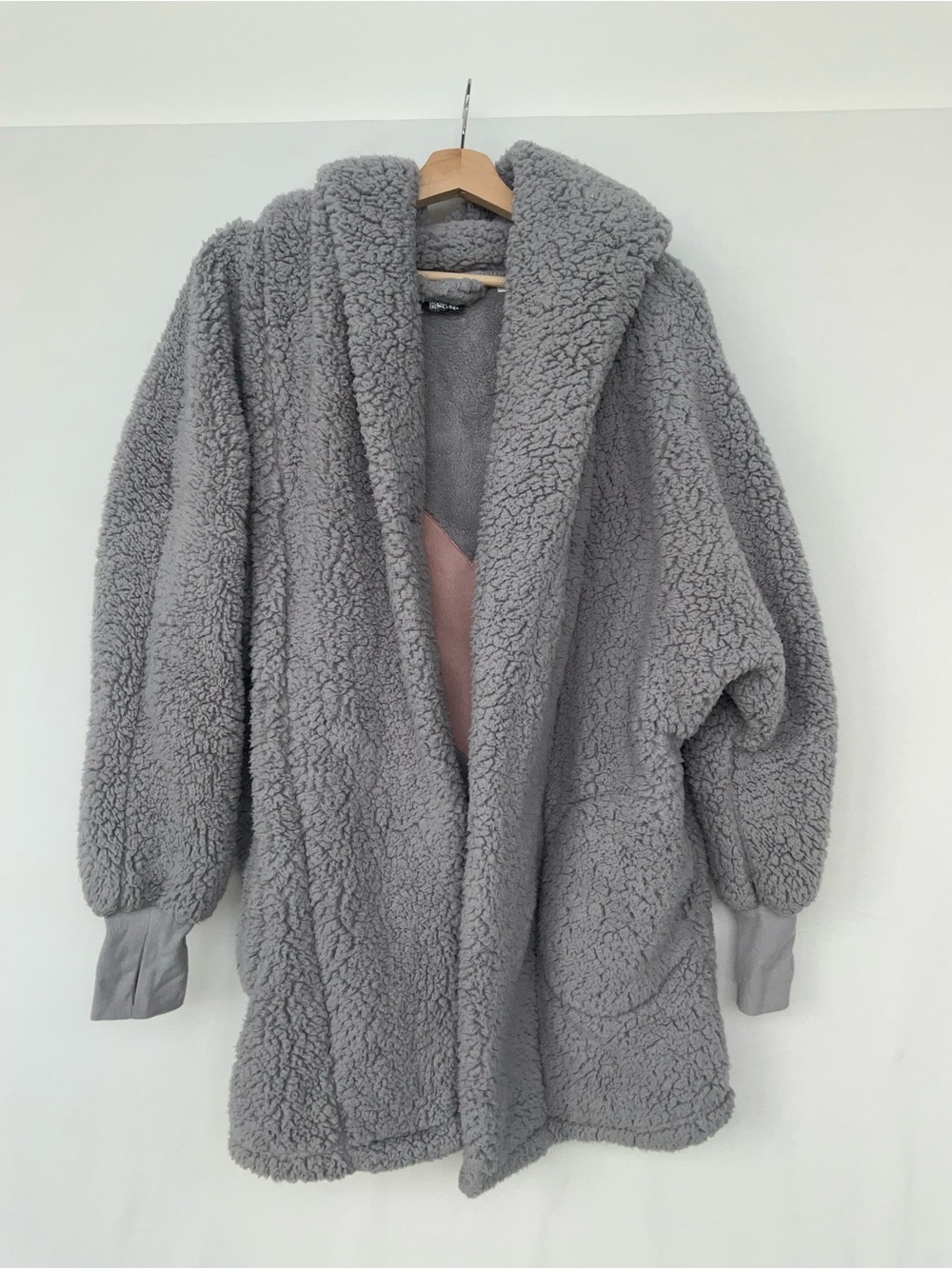 Jill Martin Plush Grey Teddy Coat with Hood